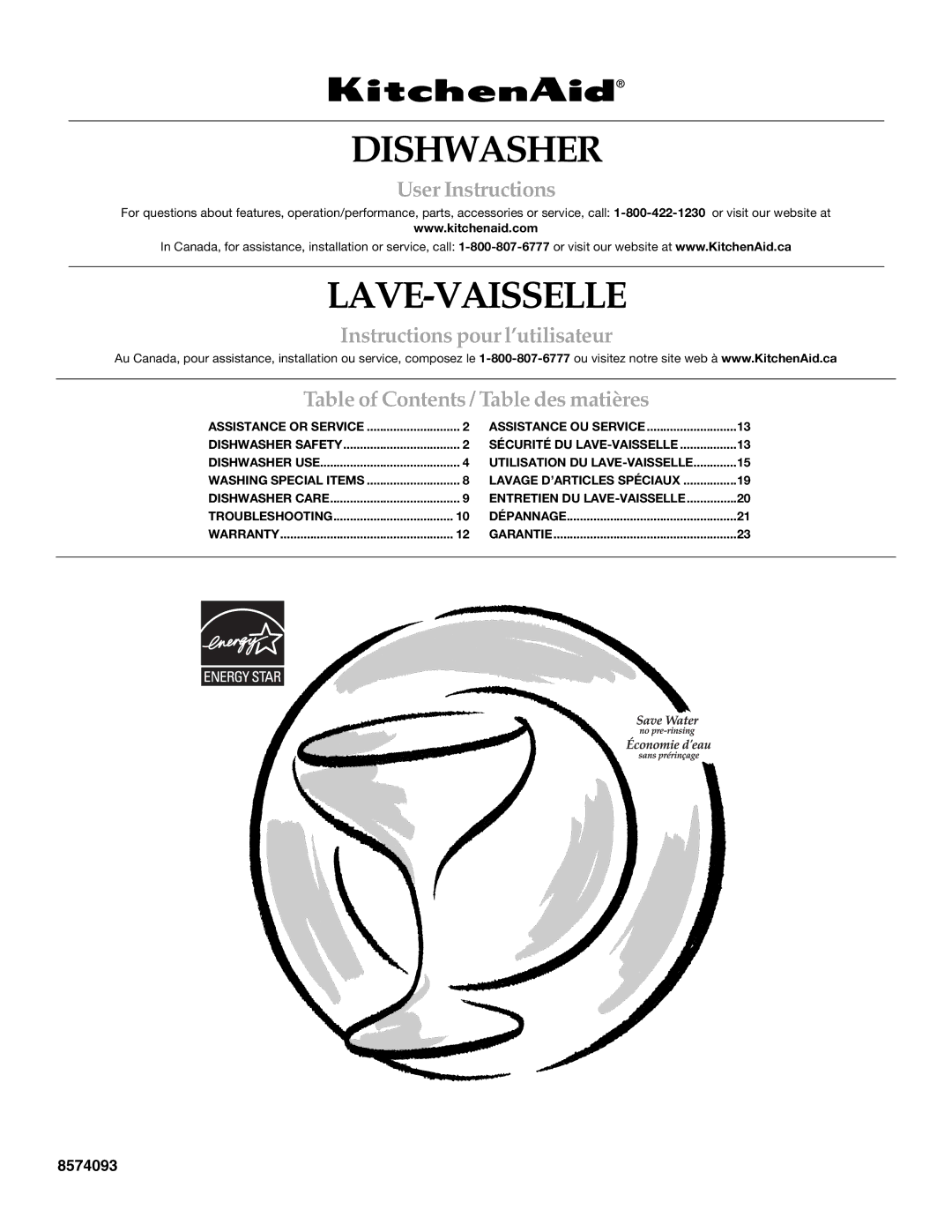 KitchenAid LAVE-VAISSELLE warranty Dishwasher, User Instructions 