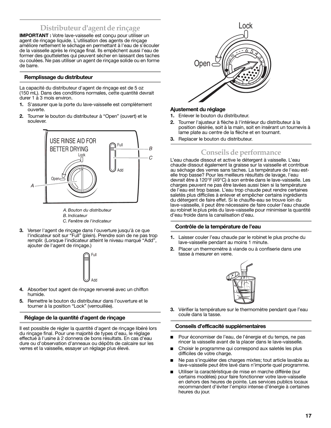 KitchenAid LAVE-VAISSELLE warranty Distributeur dagent de rinçage, Conseils de performance 