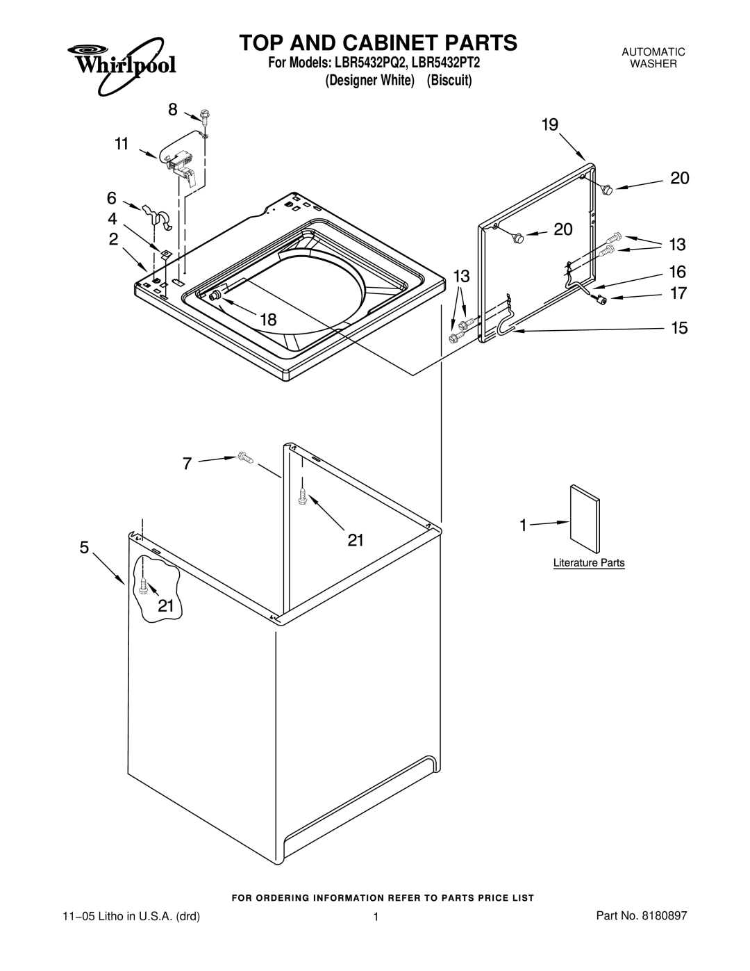 KitchenAid LBR5432PQ2, LBR5432PT2 manual TOP and Cabinet Parts 