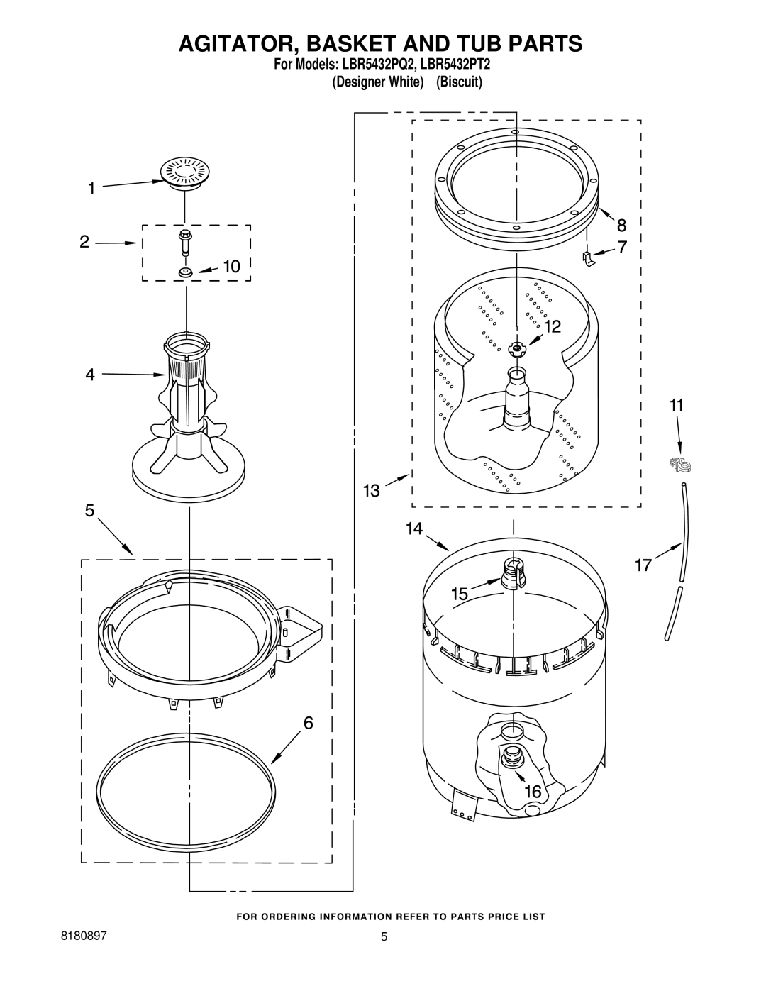 KitchenAid LBR5432PQ2, LBR5432PT2 manual AGITATOR, Basket and TUB Parts 