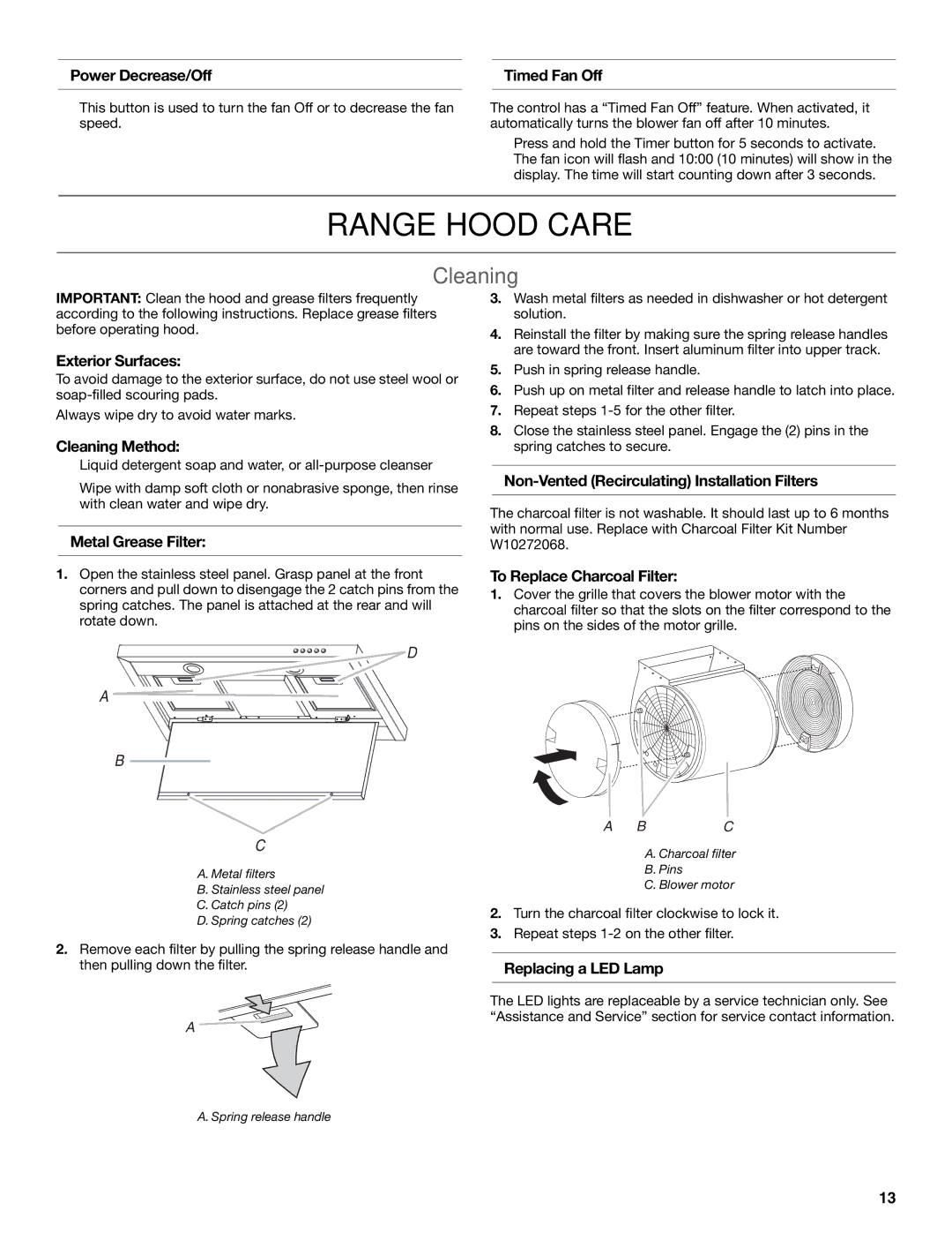 KitchenAid LI32NA/W10674120B installation instructions Range Hood Care, Cleaning 