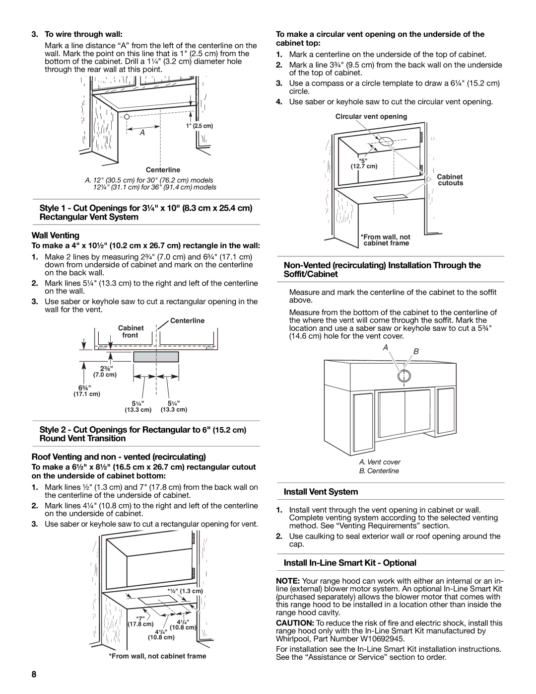 KitchenAid LI32NA/W10674120B Install Vent System, Install In-Line Smart Kit Optional, To wire through wall 