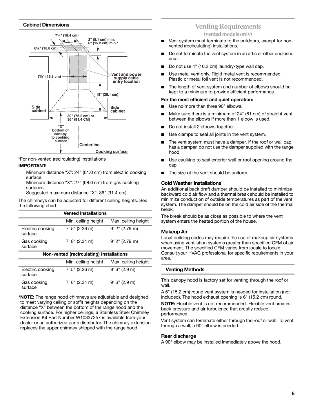 KitchenAid LI3Y7C/W10322991C installation instructions Venting Requirements 