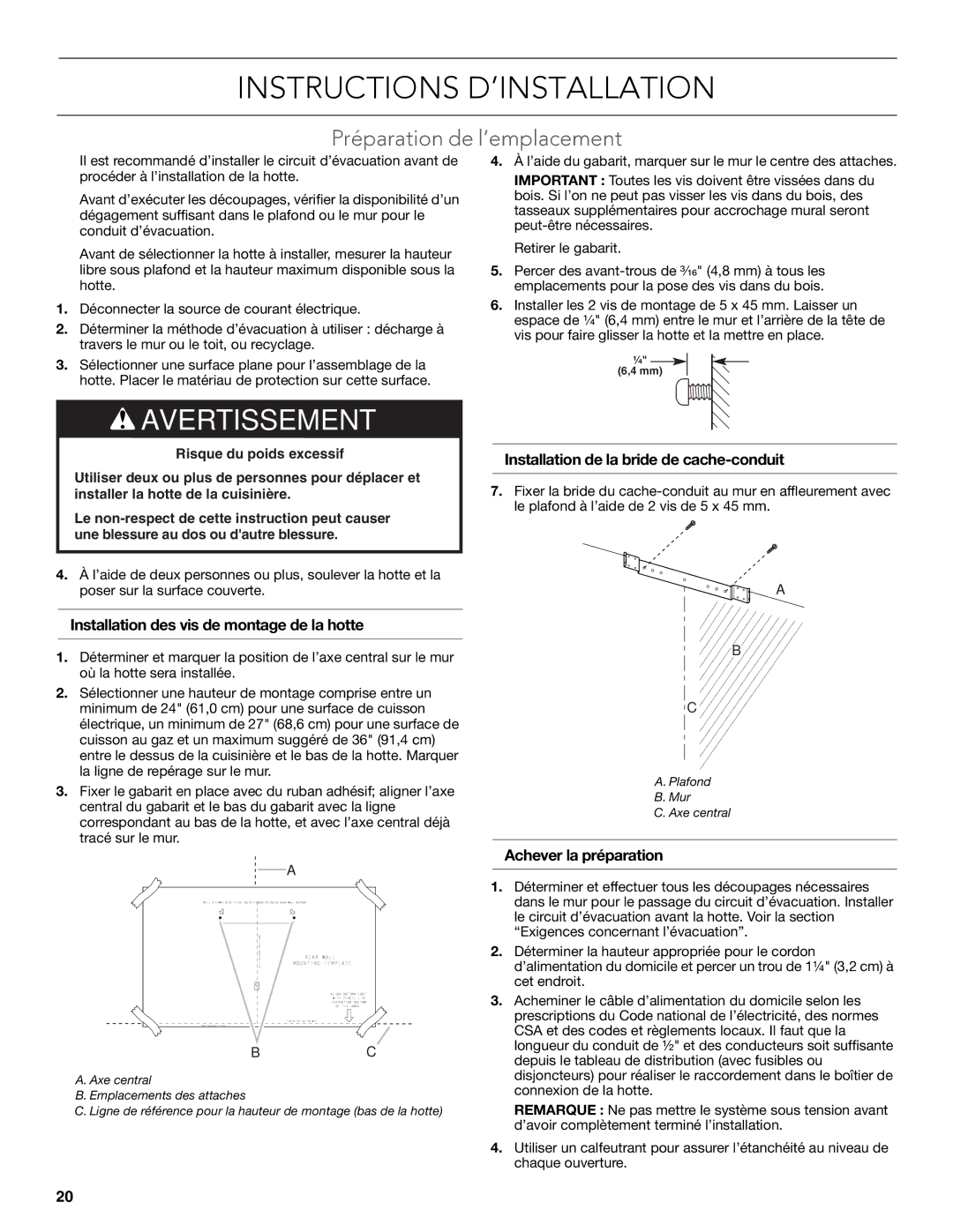 KitchenAid LI3Y9B/W10320584E Instructions D’INSTALLATION, Préparation de l’emplacement, Achever la préparation 