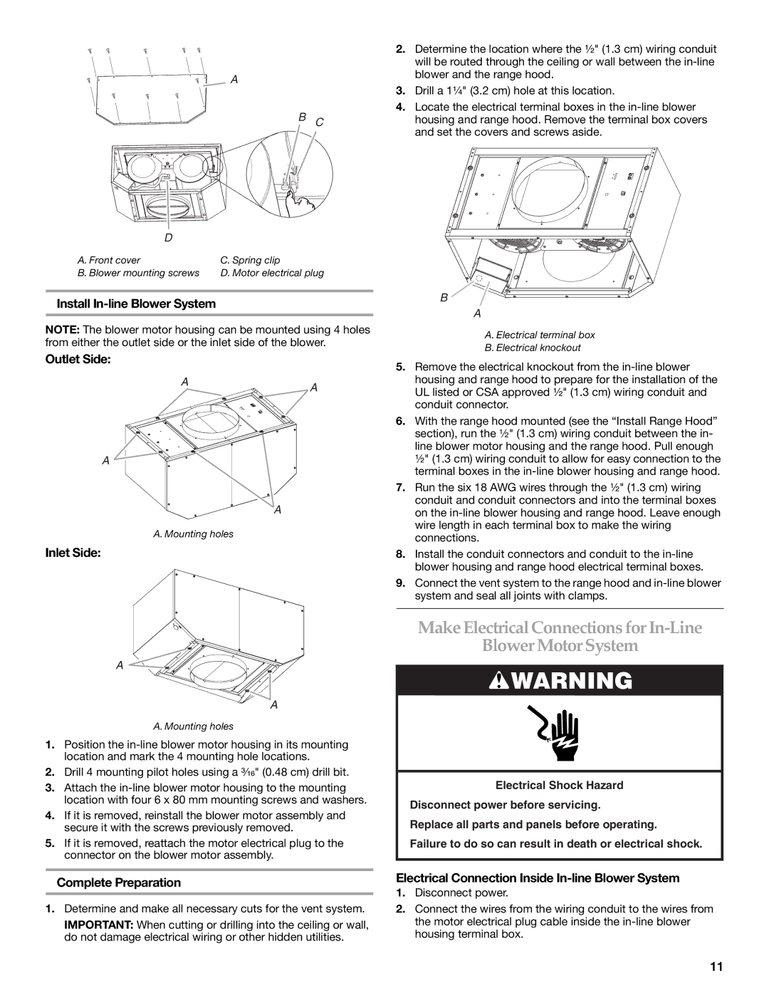 KitchenAid LI3ZBC/W10331009C Make Electrical Connections for In-Line Blower Motor System, Inlet Side 