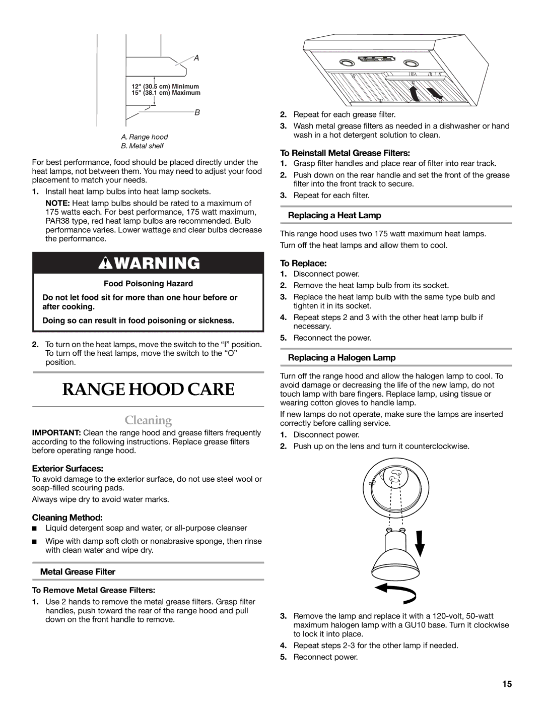 KitchenAid LI3ZBC/W10331009C installation instructions Range Hood Care, Cleaning 