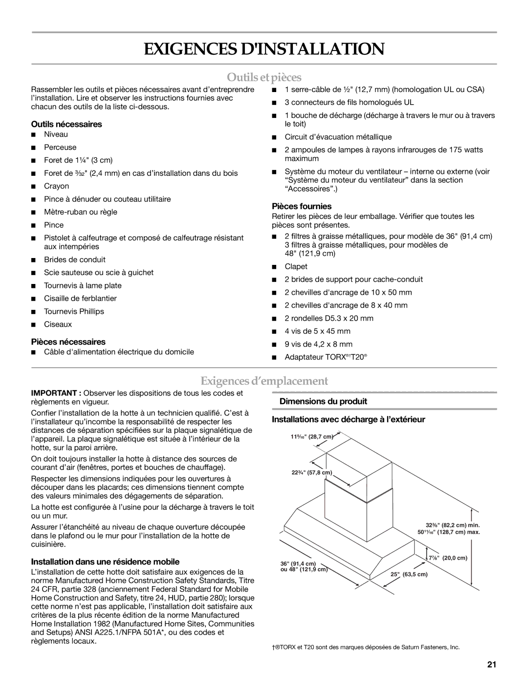 KitchenAid LI3ZBC/W10331009C installation instructions Exigences Dinstallation, Outils et pièces, Exigences d’emplacement 