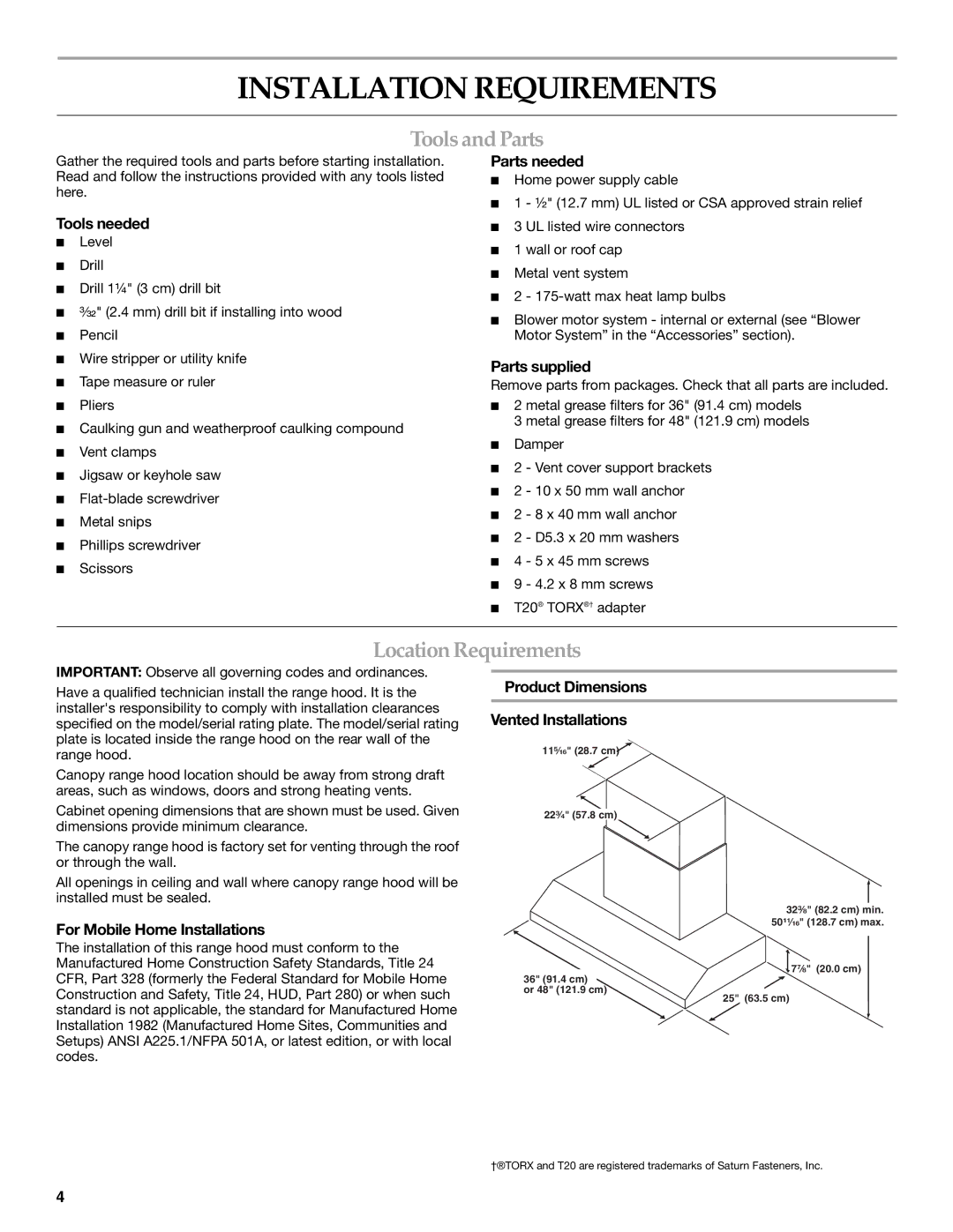 KitchenAid LI3ZBC/W10331009C installation instructions Installation Requirements, Tools and Parts, Location Requirements 