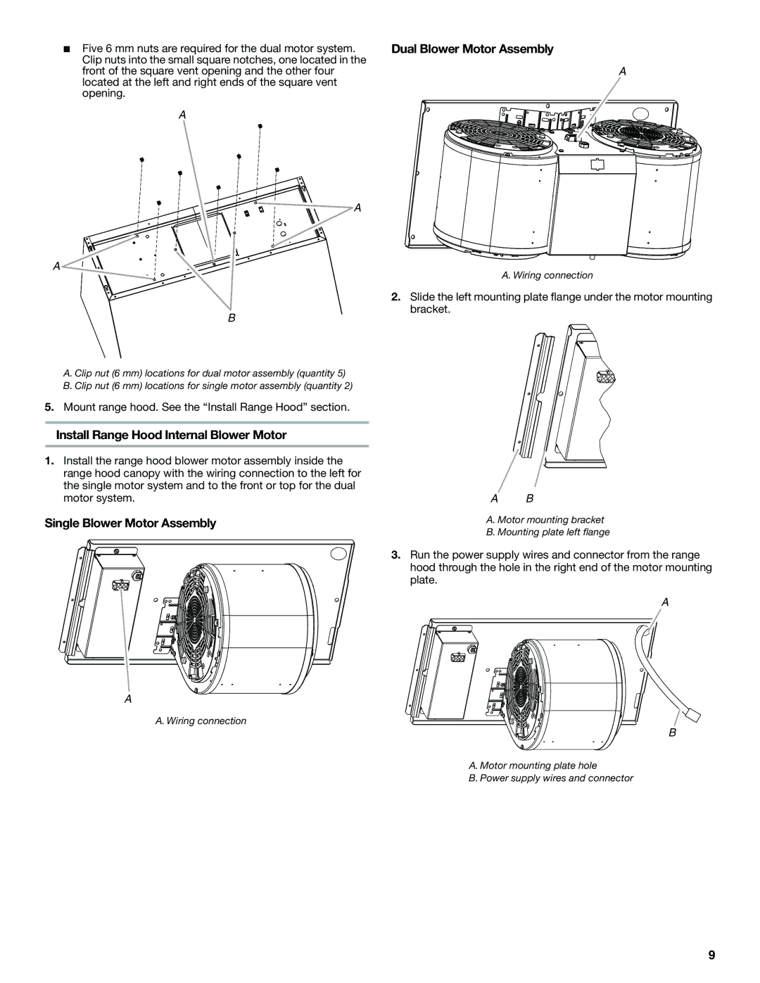 KitchenAid LI3ZBC/W10331009C Install Range Hood Internal Blower Motor, Single Blower Motor Assembly 