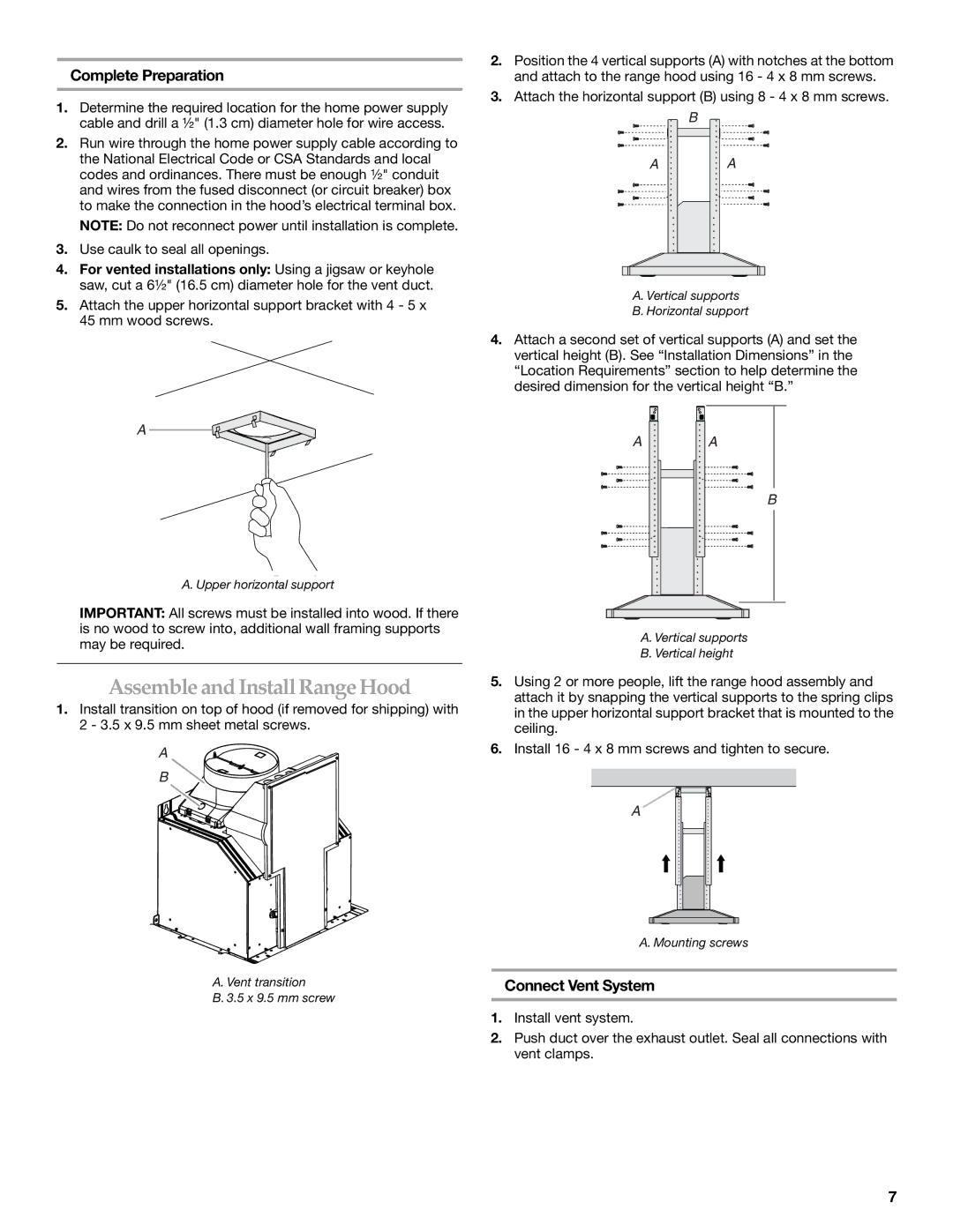 KitchenAid LI3ZFE/W10321799F Assemble and Install Range Hood, Complete Preparation, Connect Vent System 