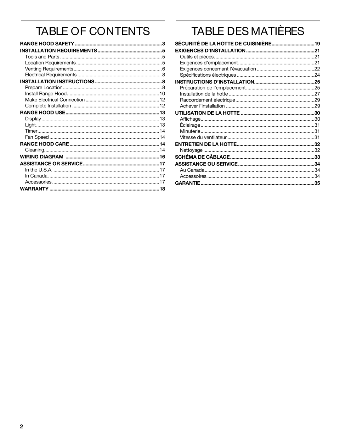 KitchenAid LI3ZGC/W10320581E installation instructions Table of Contents, Table DES Matières 