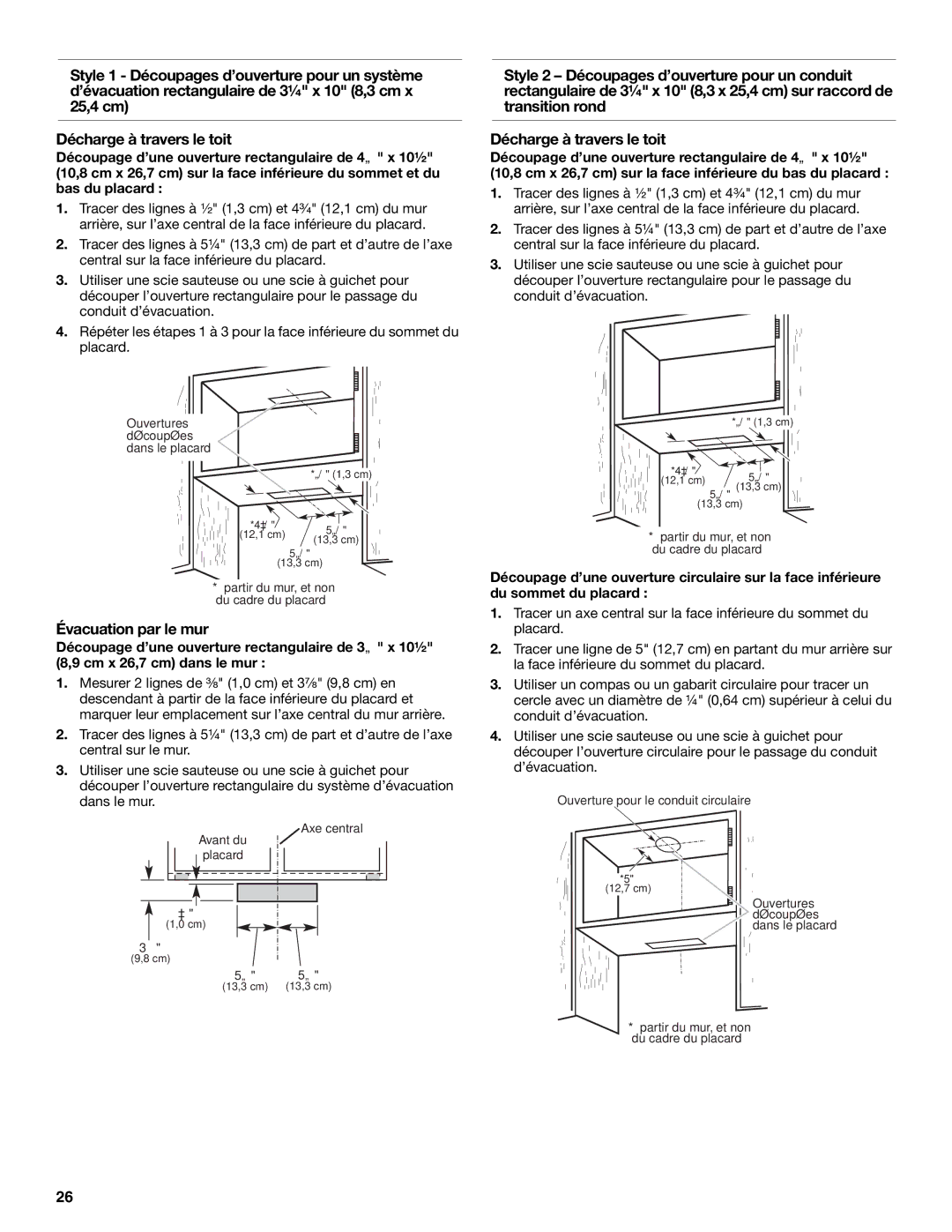 KitchenAid LI3ZGC/W10320581E installation instructions Évacuation par le mur 