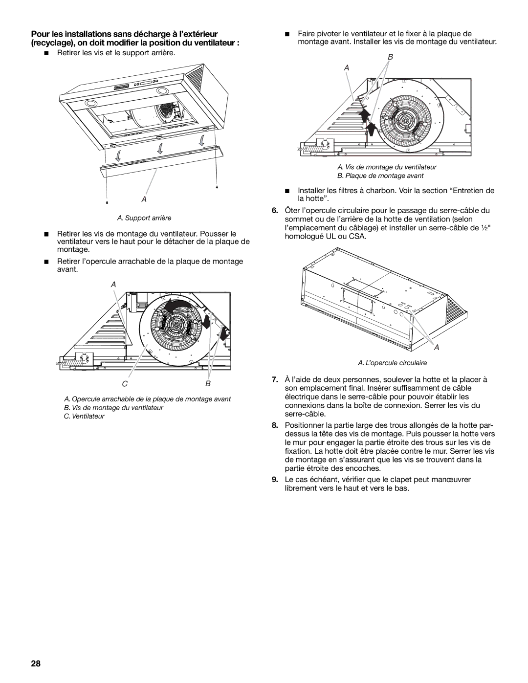 KitchenAid LI3ZGC/W10320581E installation instructions Retirer les vis et le support arrière 