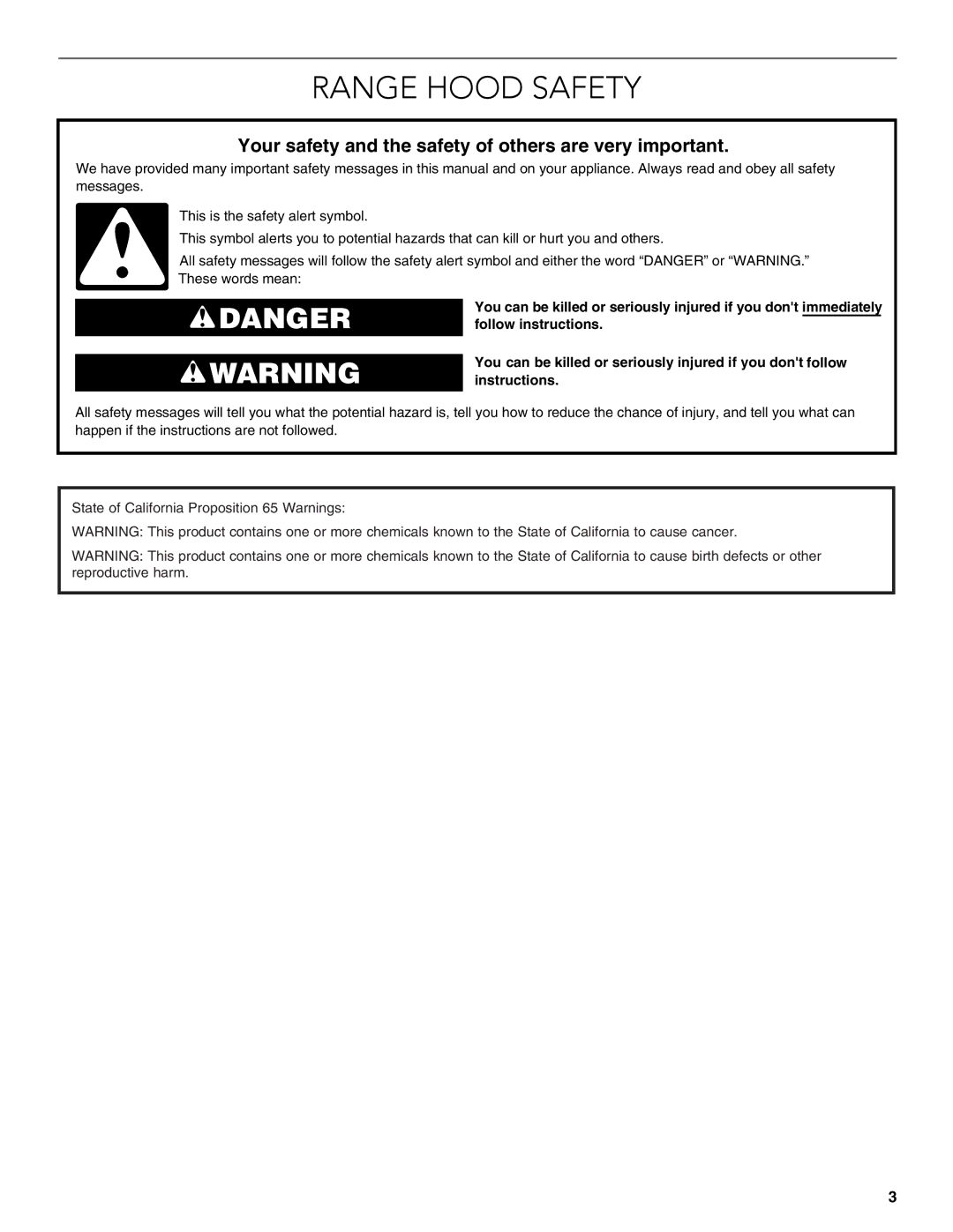 KitchenAid LI3ZGC/W10320581E Range Hood Safety, Your safety and the safety of others are very important 