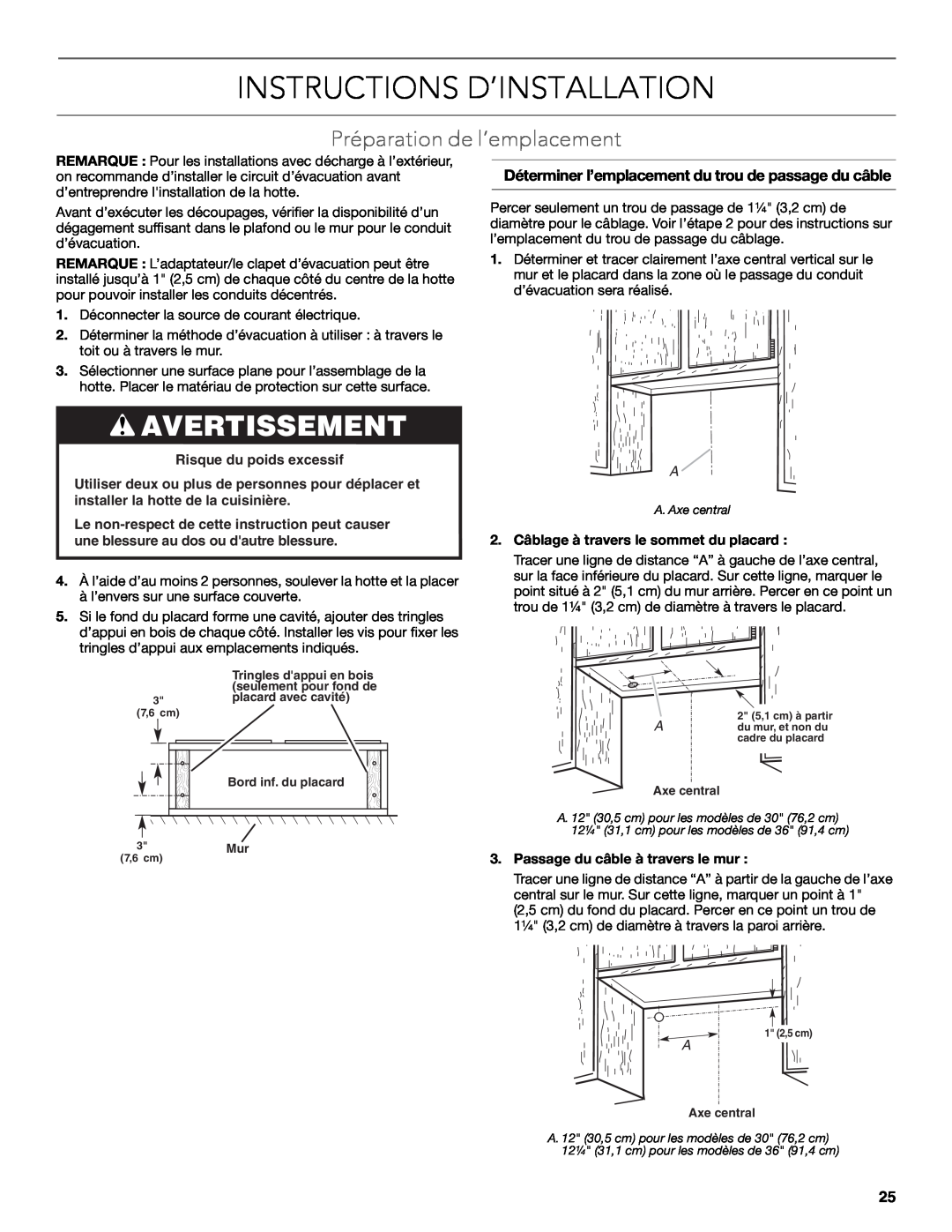 KitchenAid LI3ZGC/W10320581E Instructions D’Installation, Avertissement, Préparation de l’emplacement 