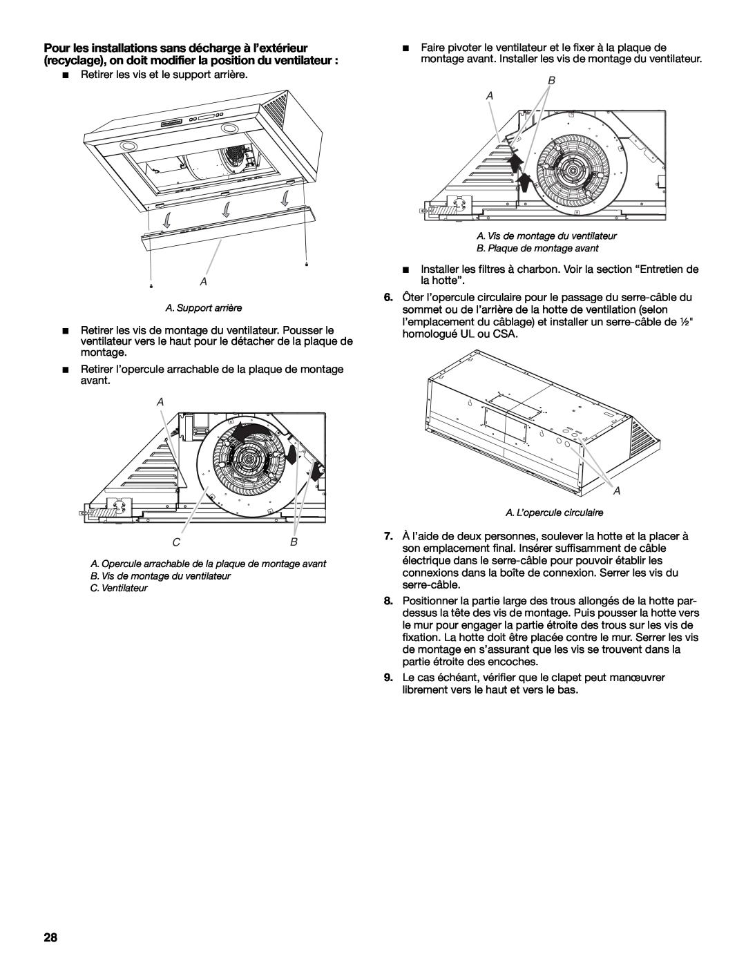 KitchenAid LI3ZGC/W10320581E installation instructions Retirer les vis et le support arrière 
