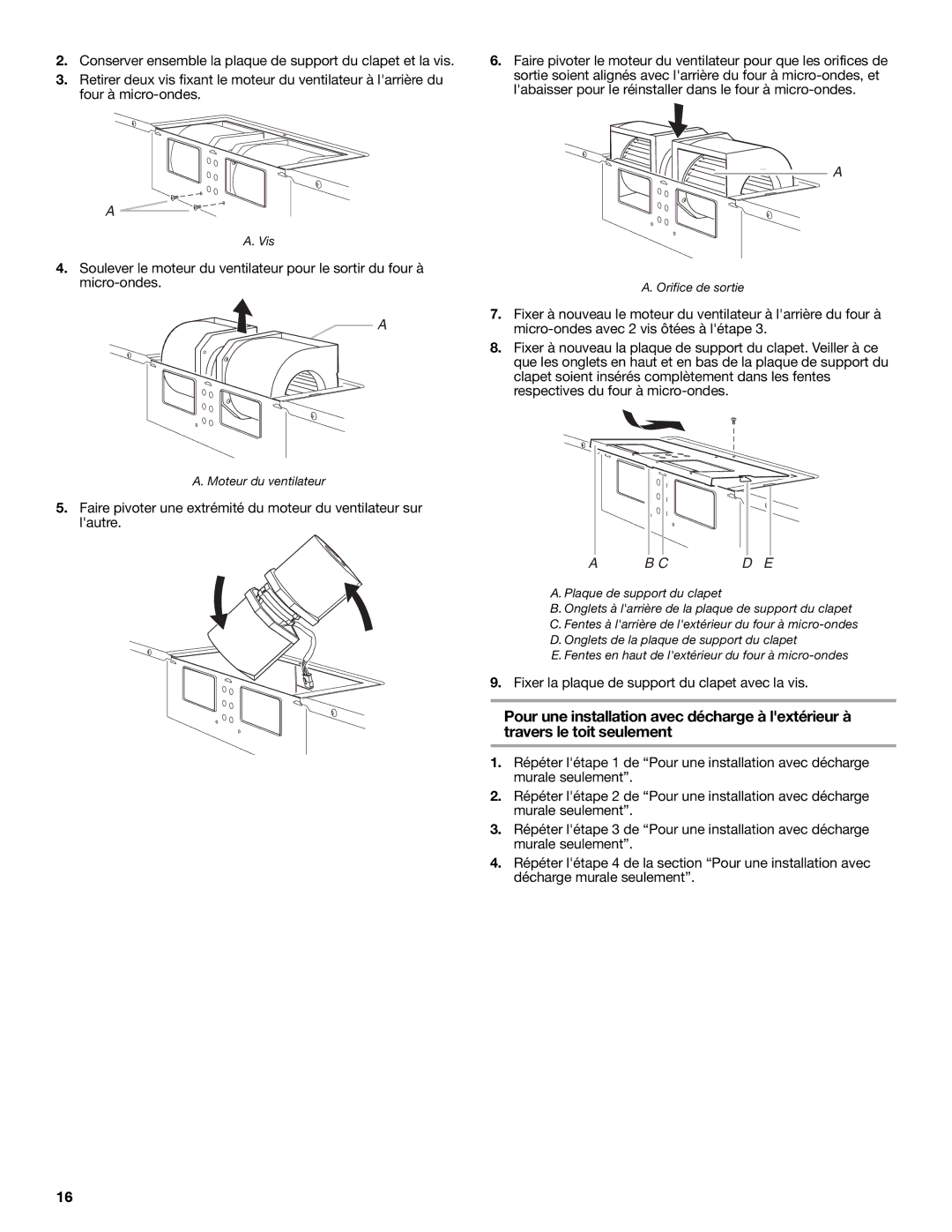 KitchenAid Microwave Oven installation instructions Fixer la plaque de support du clapet avec la vis 