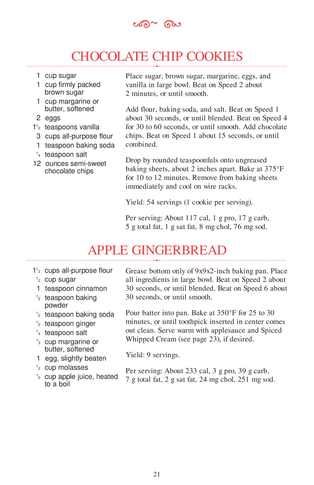 KitchenAid Mixer manual Chocolate Chip Cookies, Apple Gingerbread 