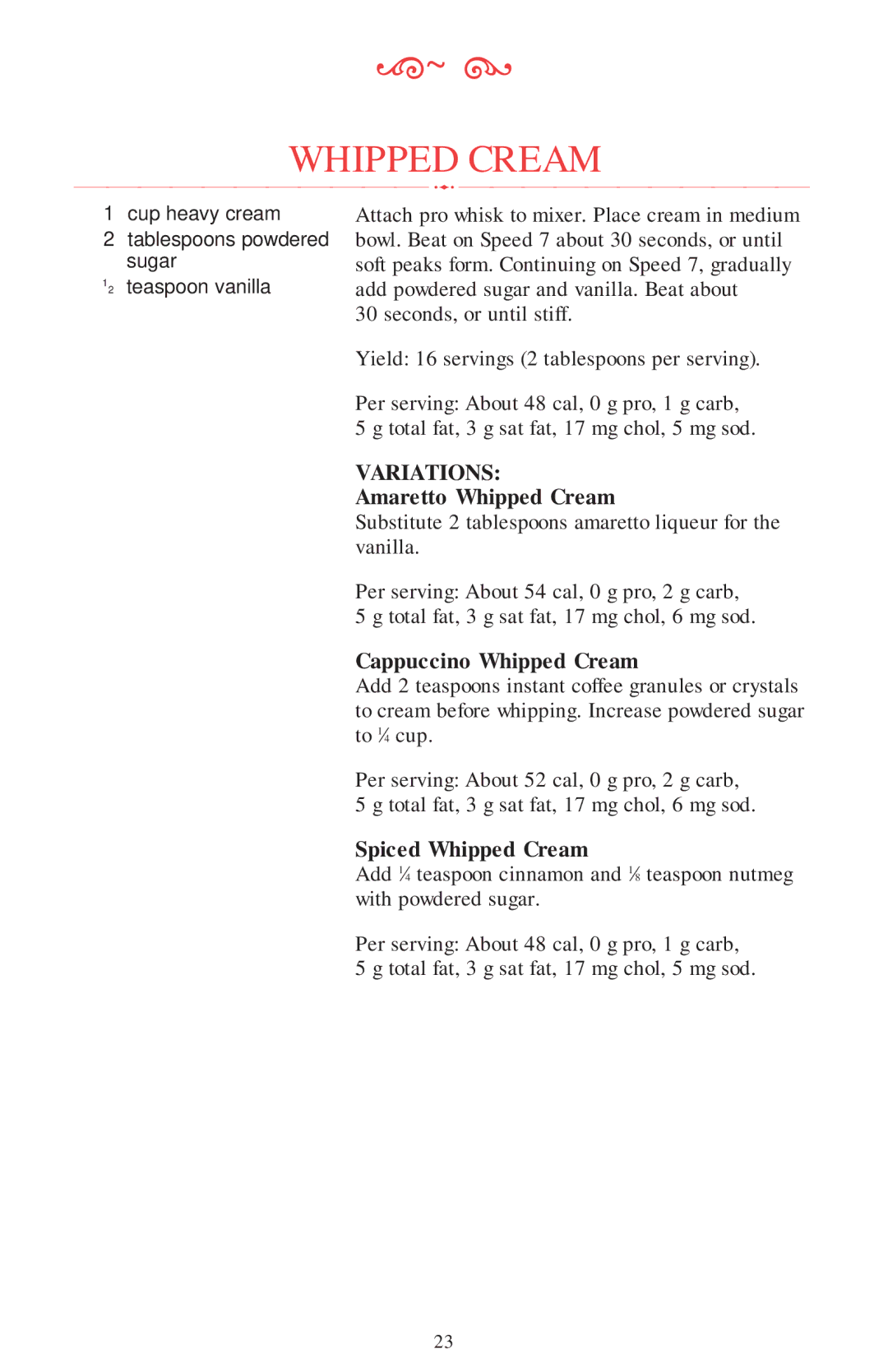 KitchenAid Mixer manual Amaretto Whipped Cream, Cappuccino Whipped Cream, Spiced Whipped Cream 