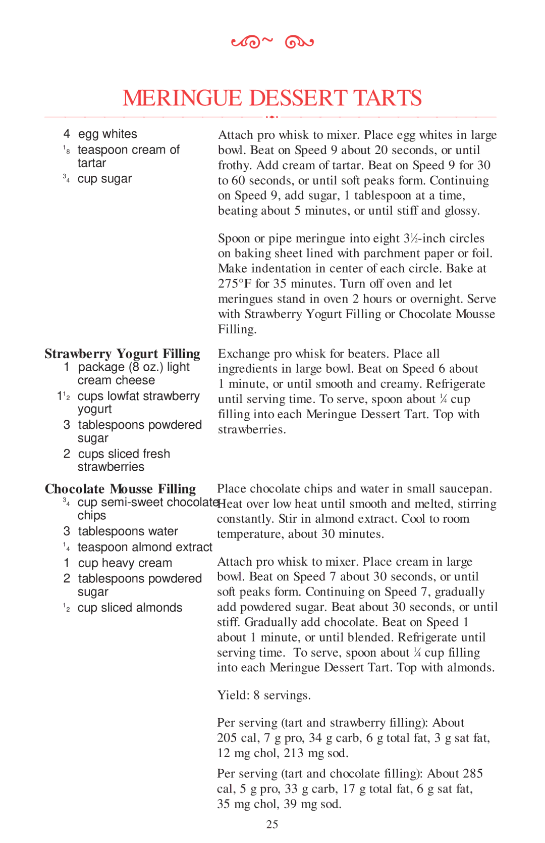 KitchenAid Mixer manual Meringue Dessert Tarts, Strawberry Yogurt Filling, Chocolate Mousse Filling 