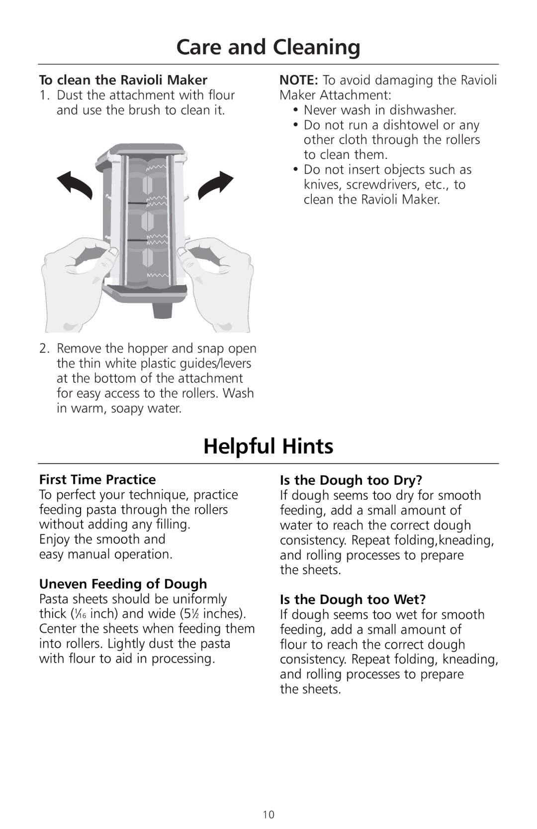 KitchenAid Model KRAV manual Care and Cleaning, Helpful Hints 