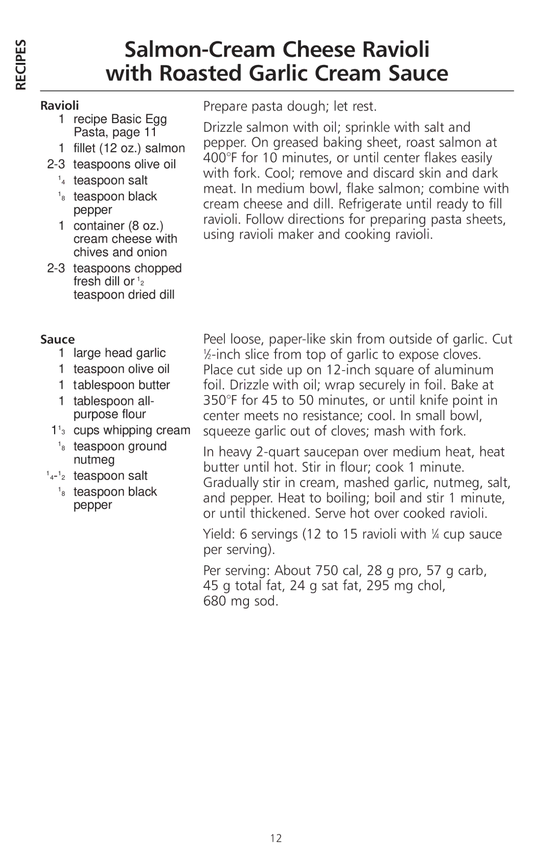 KitchenAid Model KRAV manual Salmon-Cream Cheese Ravioli With Roasted Garlic Cream Sauce 