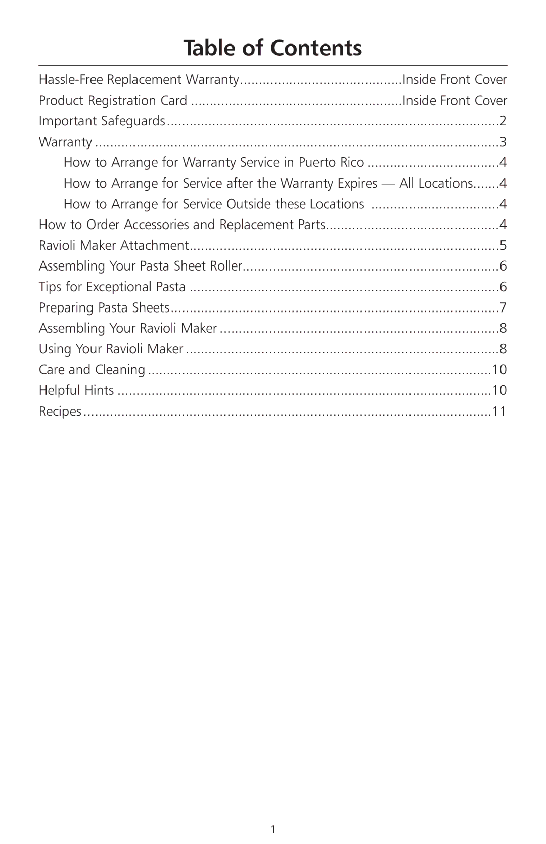 KitchenAid Model KRAV manual Table of Contents 