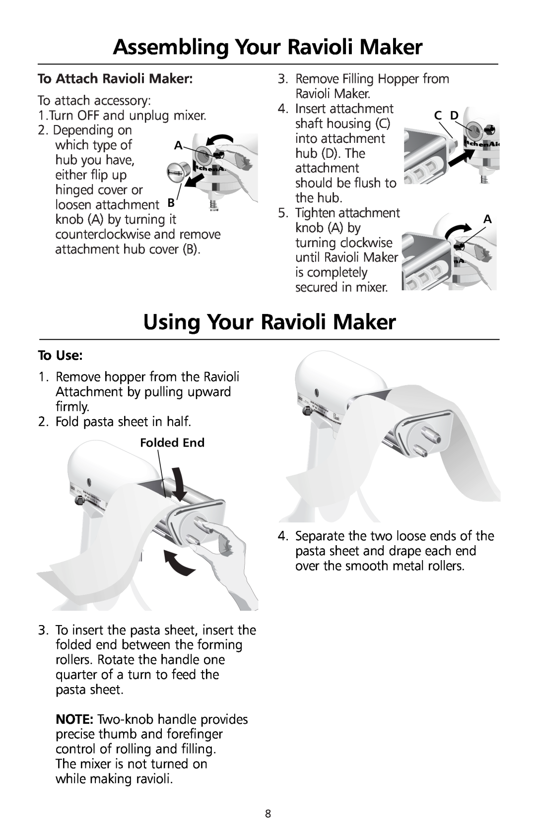 KitchenAid Model KRAV manual Assembling Your Ravioli Maker, Using Your Ravioli Maker, To Use 