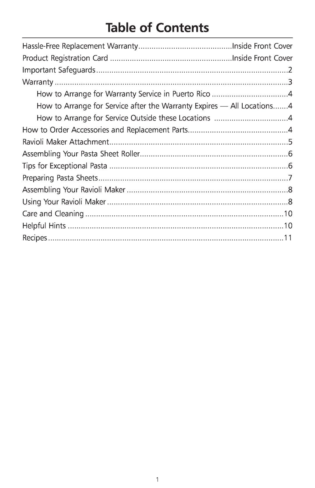 KitchenAid Model KRAV manual Table of Contents 