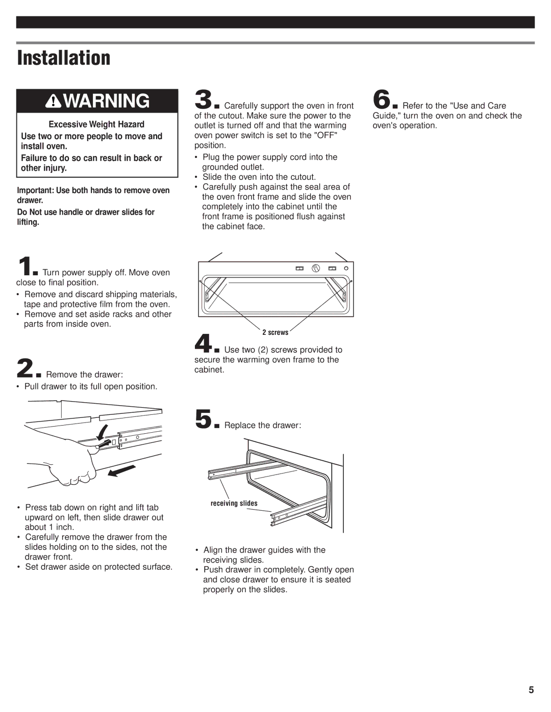 KitchenAid Oven installation instructions Installation, Turn power supply off. Move oven close to final position 