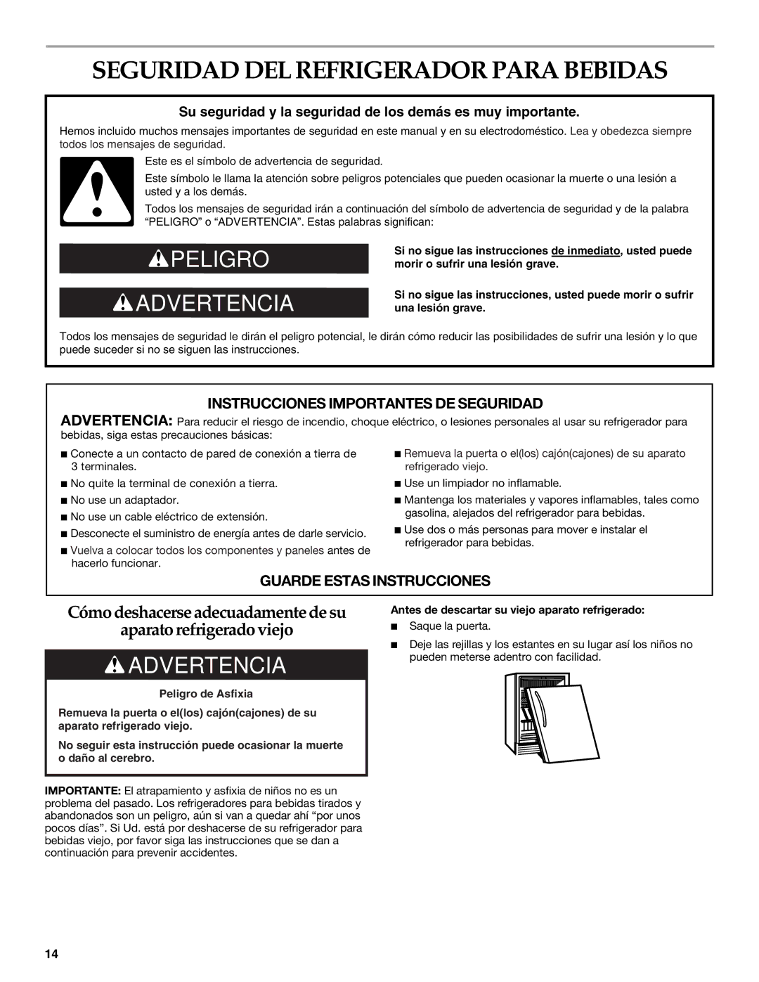 KitchenAid Overlay Model Beverage Center manual Seguridad DEL Refrigerador Para Bebidas 