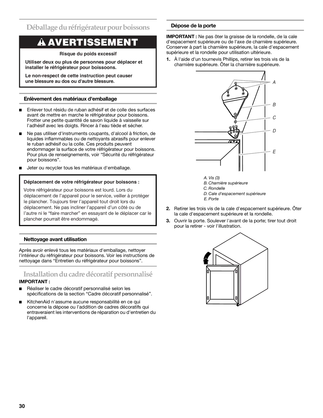 KitchenAid Overlay Model Beverage Center Déballage du réfrigérateur pour boissons, Enlèvement des matériaux demballage 