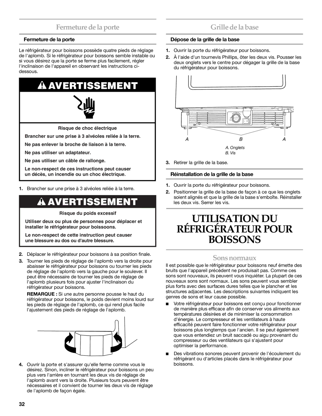 KitchenAid Overlay Model Beverage Center manual Utilisation DU Réfrigérateur Pour Boissons, Sons normaux 