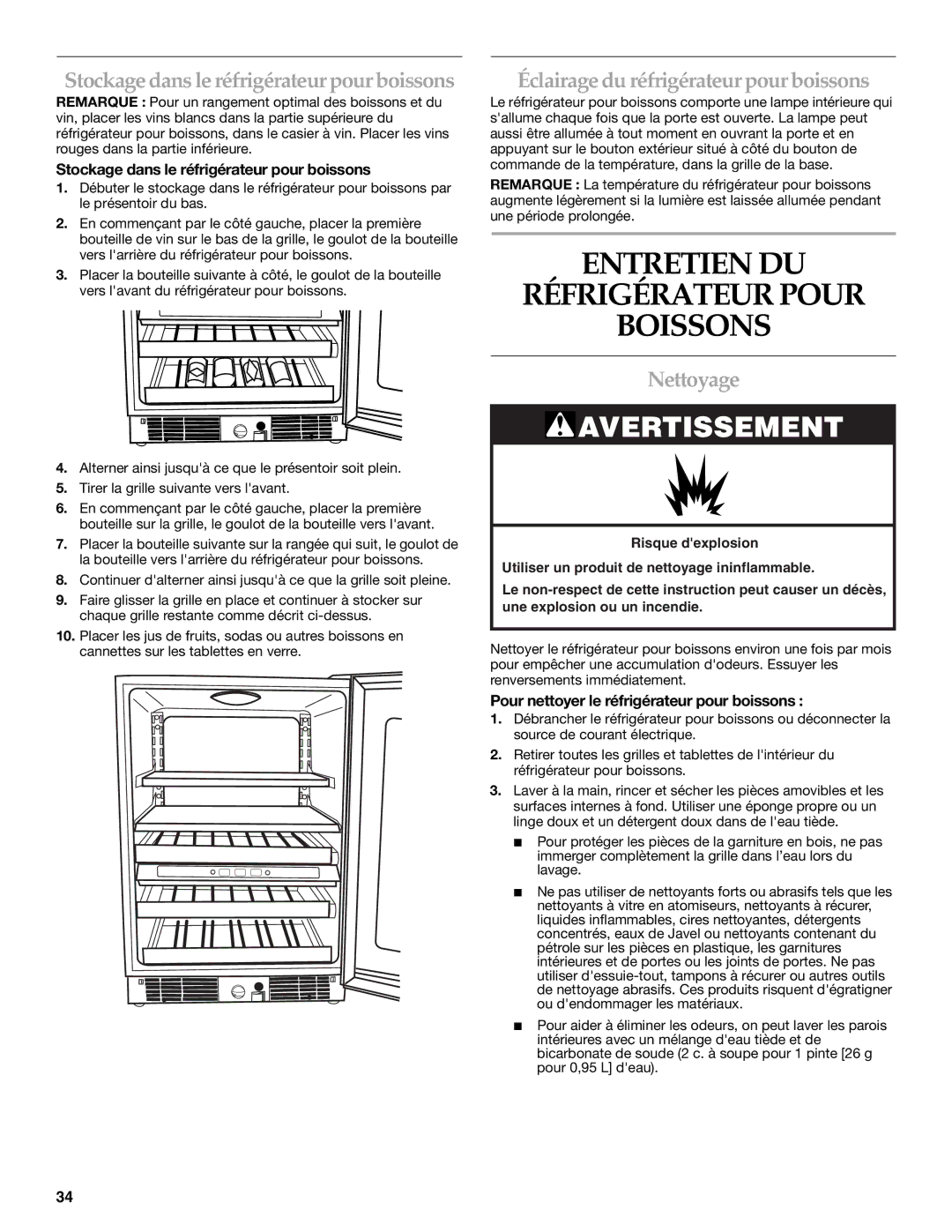 KitchenAid Overlay Model Beverage Center manual Entretien DU Réfrigérateur Pour Boissons, Nettoyage 