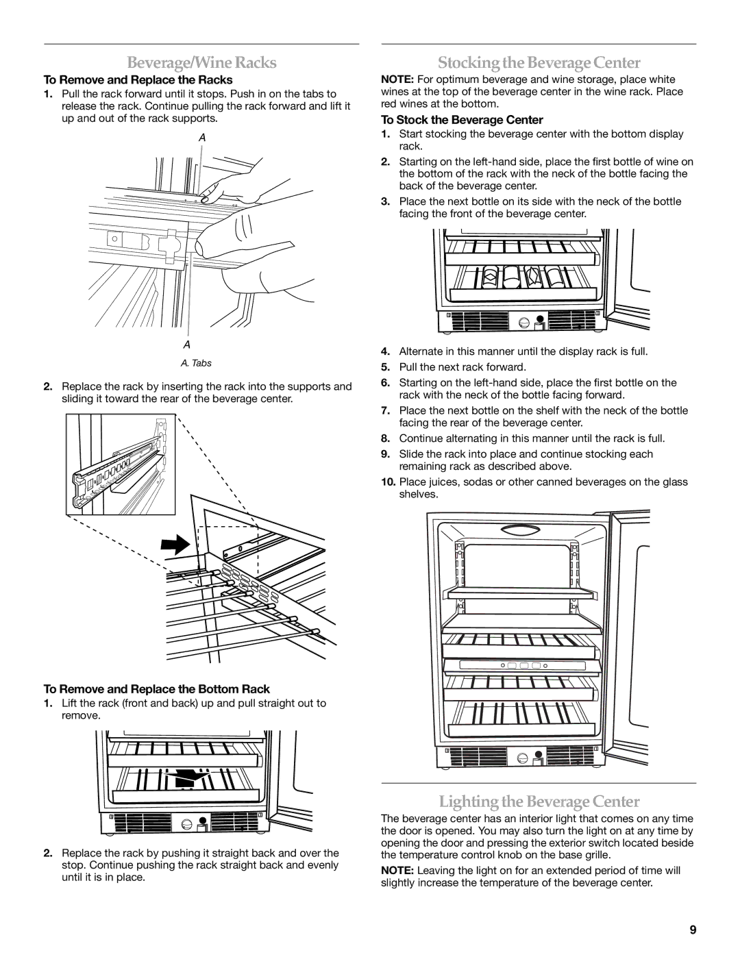 KitchenAid Overlay Model Beverage Center Beverage/WineRacks, Stockingthe Beverage Center, Lighting theBeverage Center 