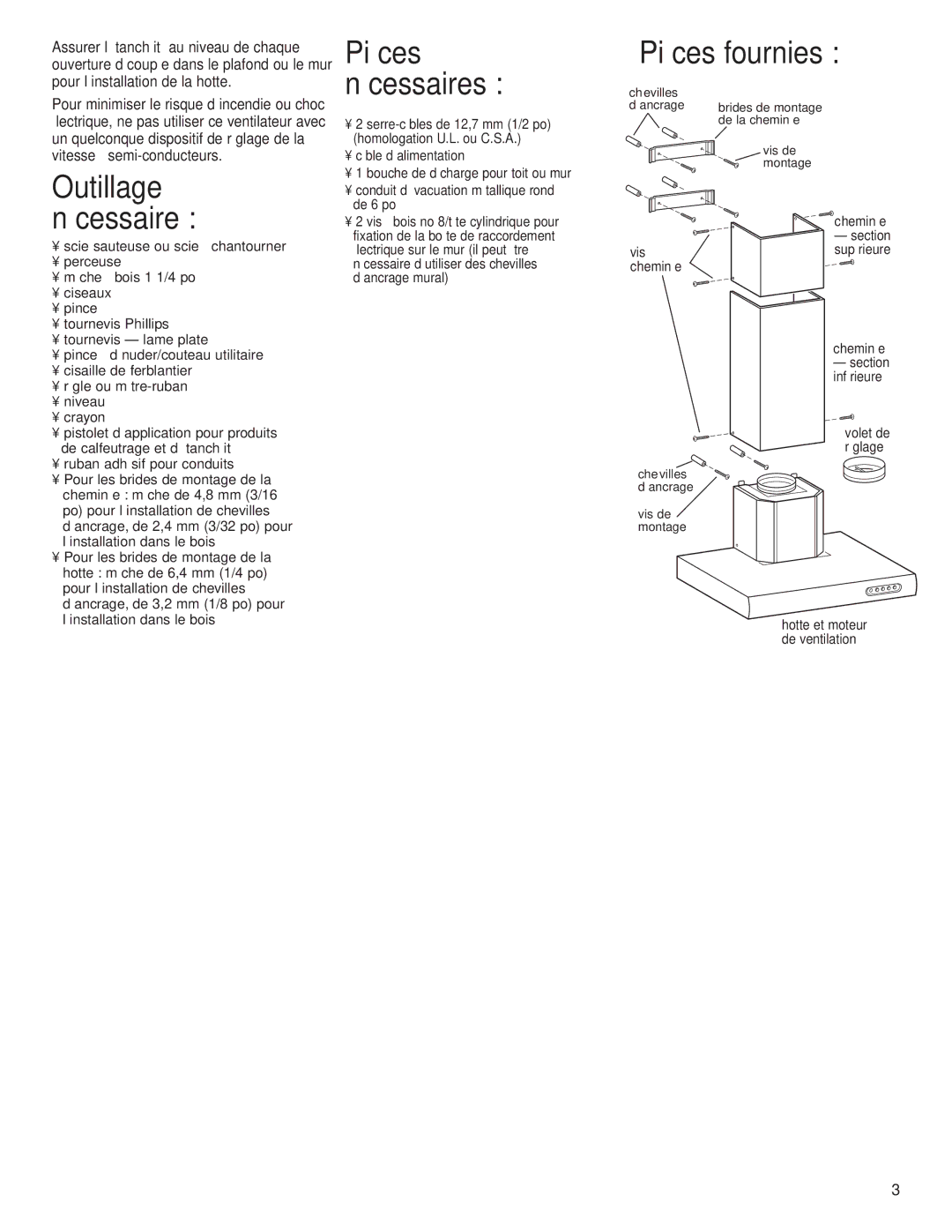 KitchenAid Pro Line Series Outillage nécessaire, Pièces nécessaires, Chevilles d’ancrage Vis de montage 