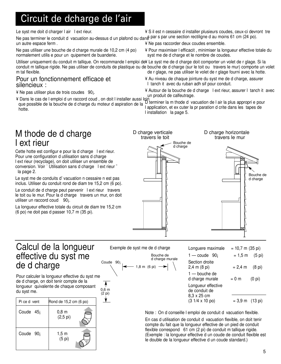 KitchenAid Pro Line Series Calcul de la longueur effective du système de décharge, Ne pas raccorder deux coudes ensemble 