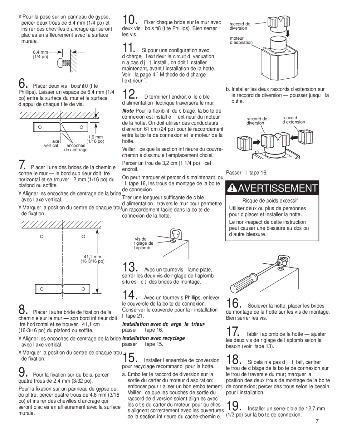 KitchenAid Pro Line Series installation instructions Percer un trou de 3,2 cm 1 1/4 po à cet endroit, Passer à l’étape 