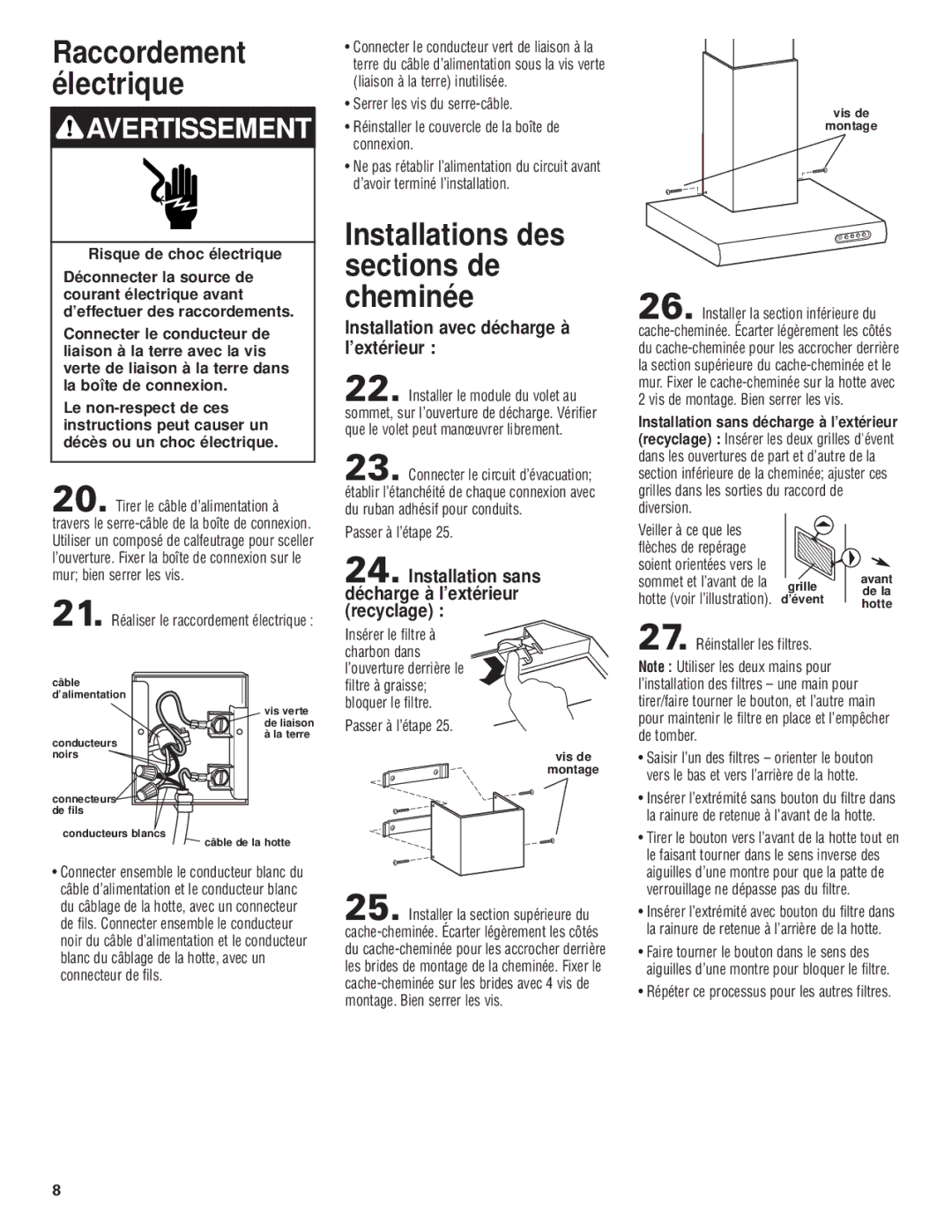 KitchenAid Pro Line Series Raccordement électrique, Veiller à ce que les Flèches de repérage, 27. Réinstaller les filtres 