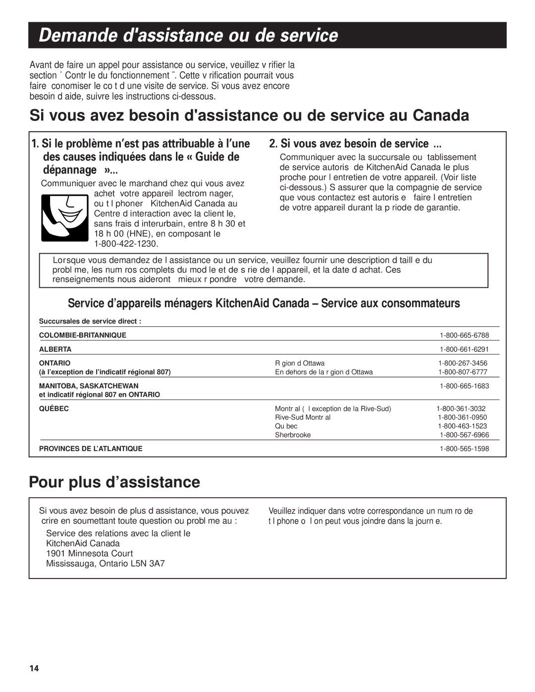 KitchenAid Pro Line Series Si vous avez besoin dassistance ou de service au Canada, Pour plus d’assistance 