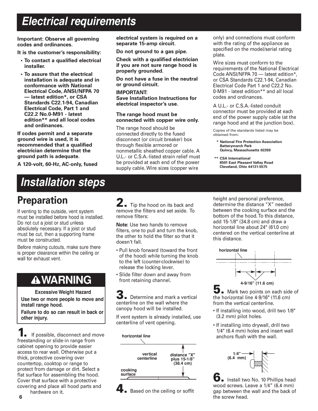 KitchenAid Pro Line Series installation instructions Electrical requirements, Installation steps, Preparation 