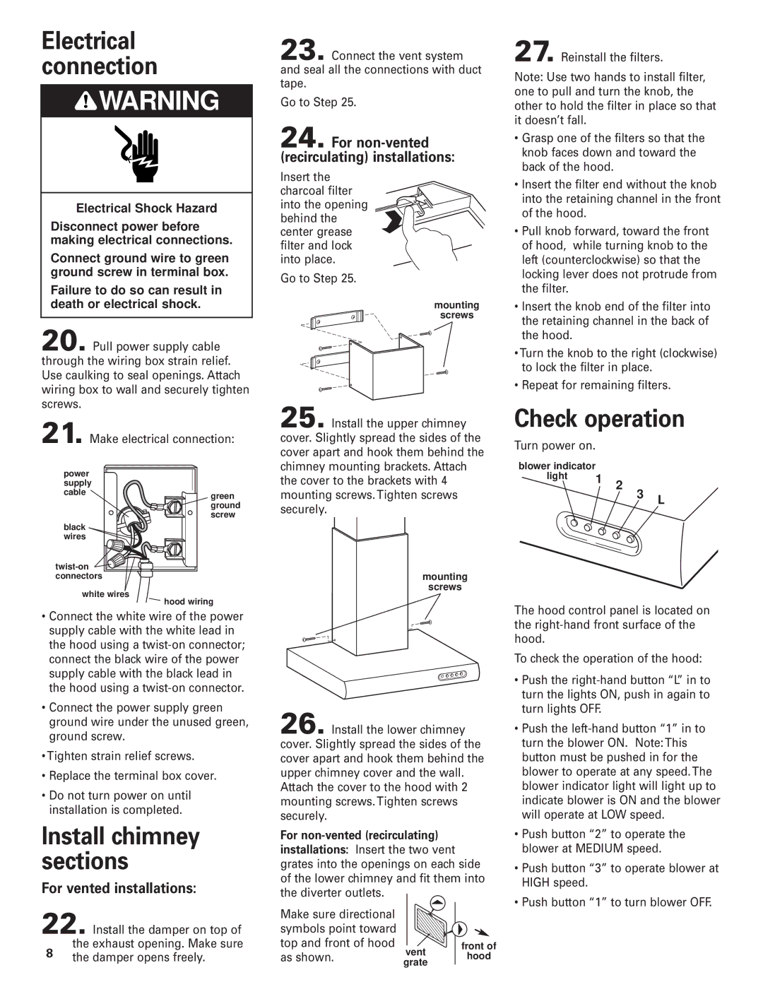 KitchenAid Pro Line Series installation instructions Check operation, As shown, Blower indicator, Light 