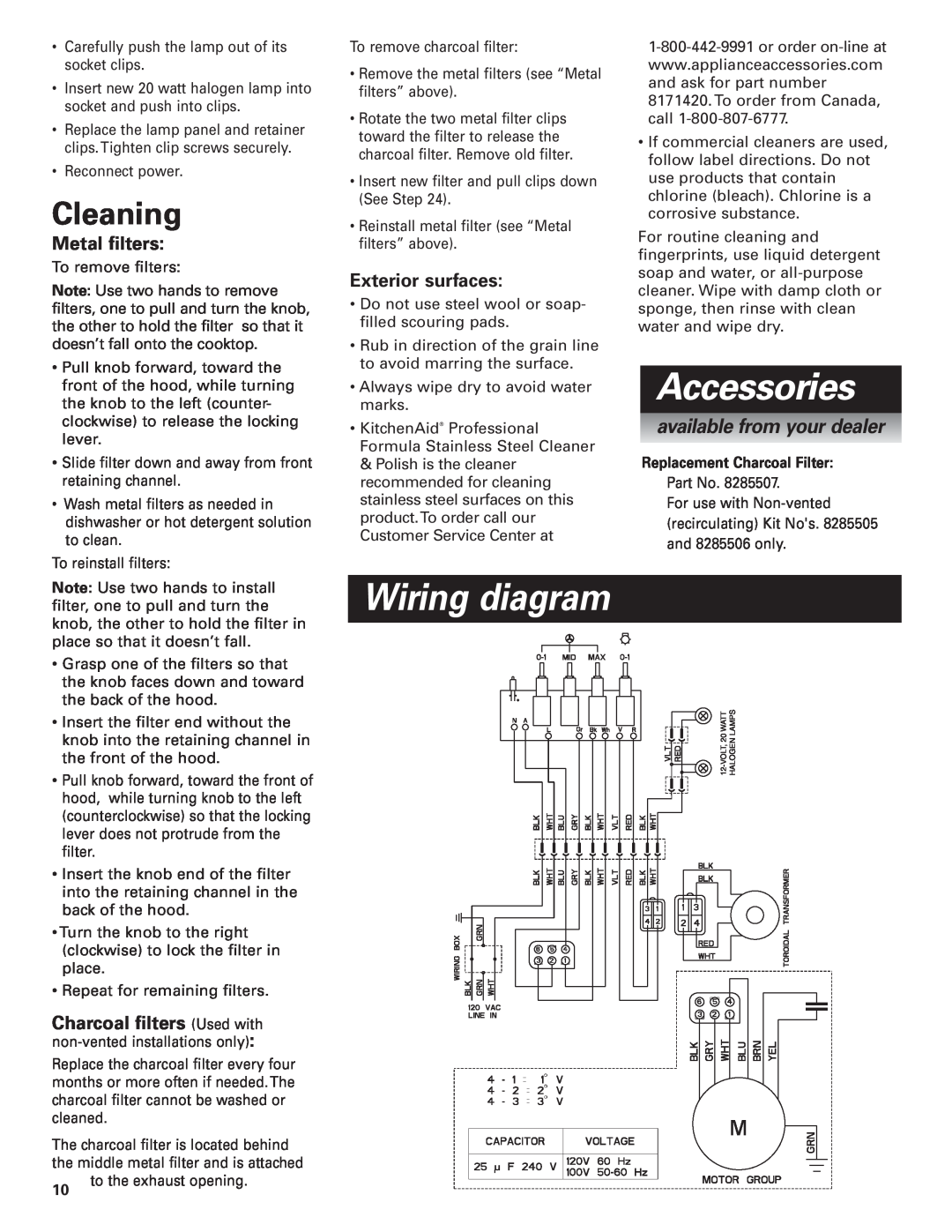KitchenAid Pro Line Series Wiring diagram, Accessories, Cleaning, Metal filters, Exterior surfaces 