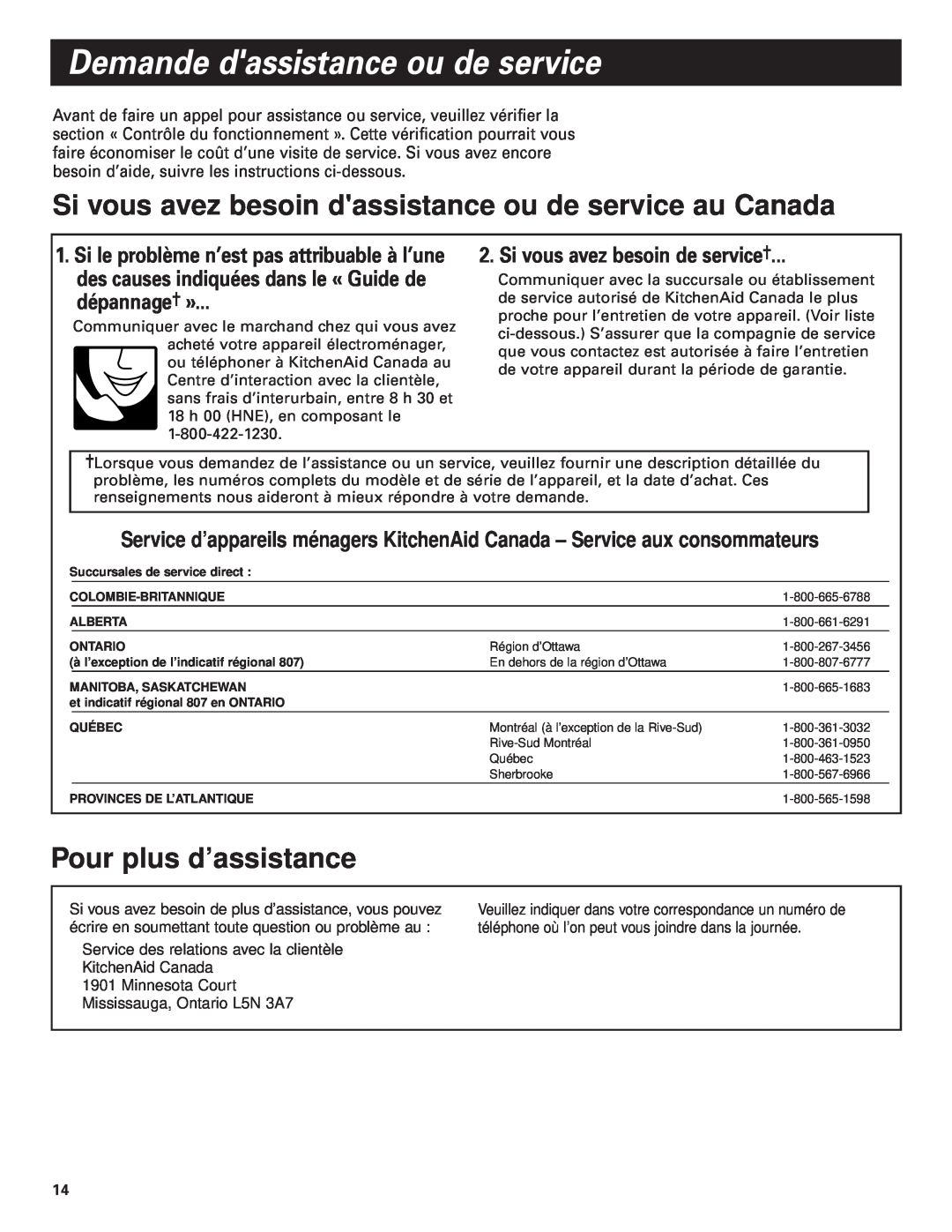 KitchenAid Pro Line Series Si vous avez besoin dassistance ou de service au Canada, Pour plus d’assistance, dépannage» 