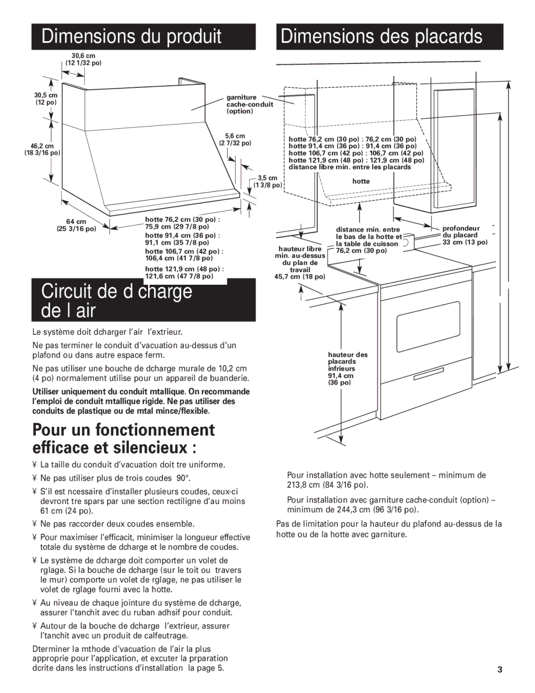 KitchenAid Pro LineTM installation instructions Dimensions du produit, Pour un fonctionnement efficace et silencieux 