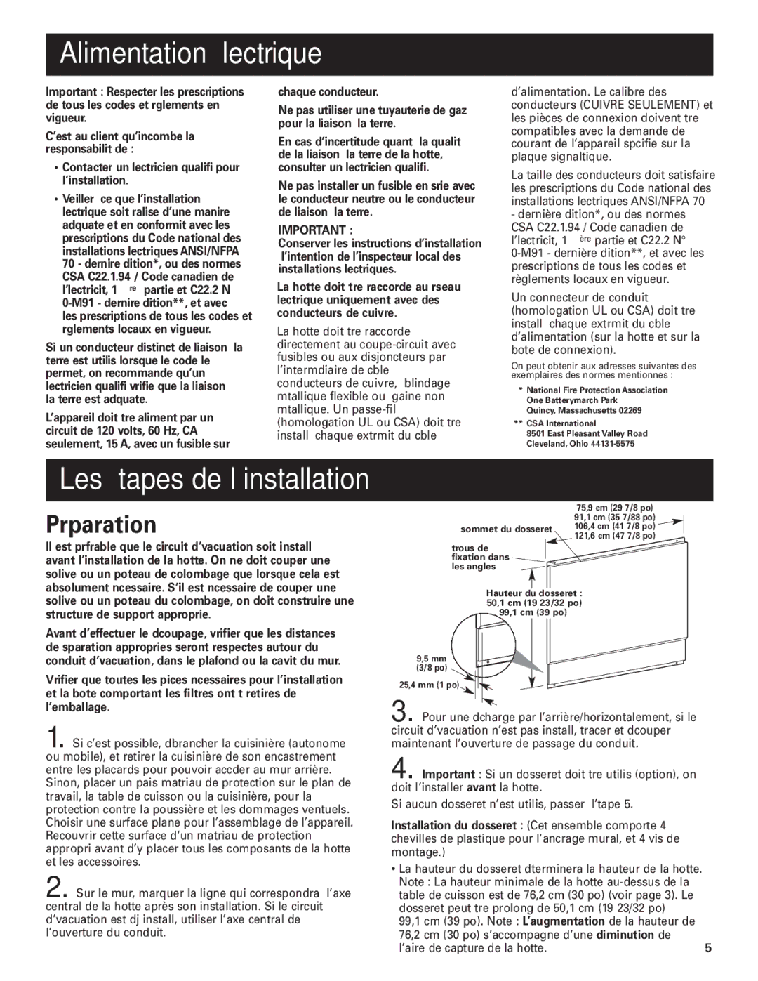 KitchenAid Pro LineTM installation instructions Alimentation électrique, Les étapes de l’installation, Préparation 