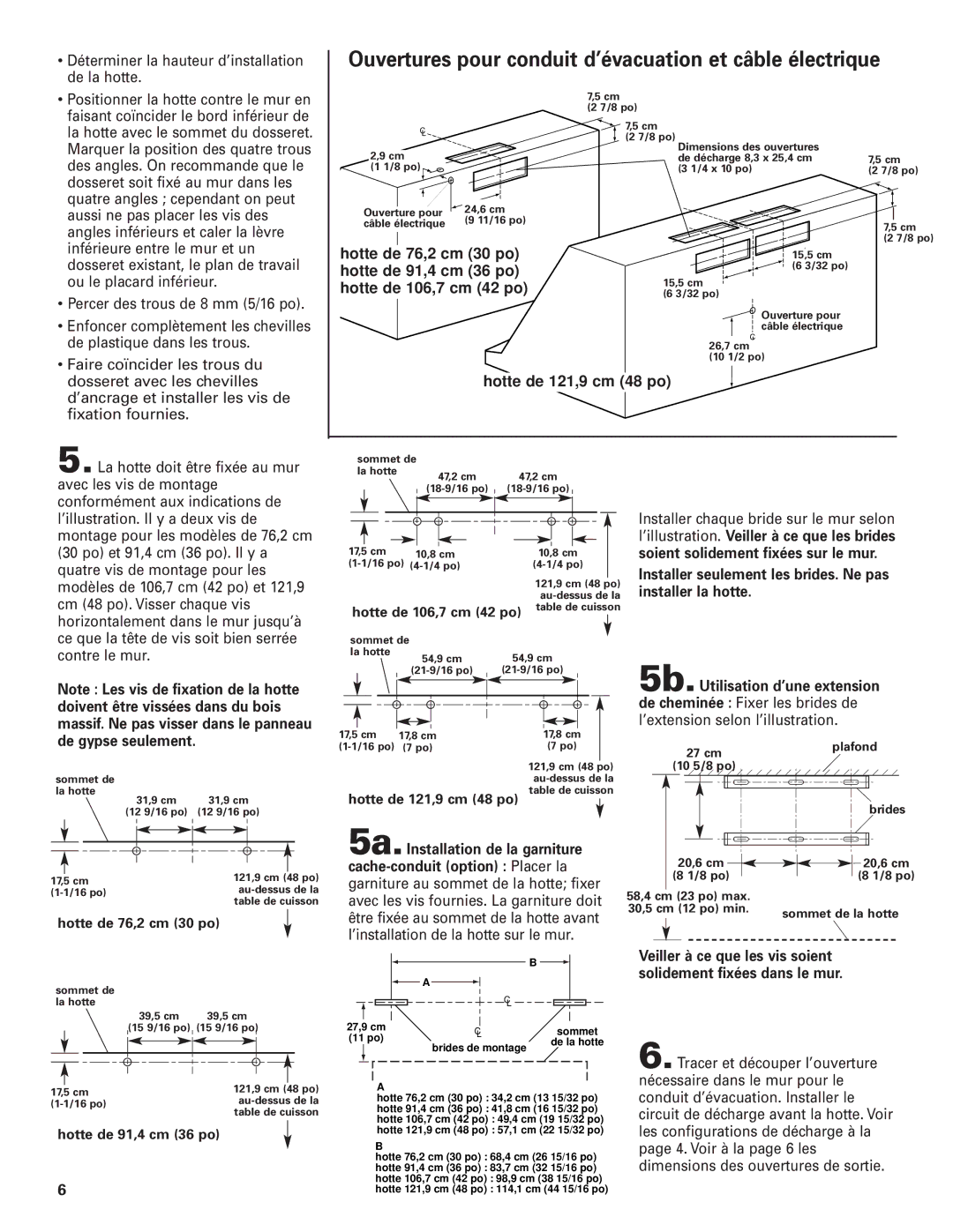 KitchenAid Pro LineTM Hotte de 121,9 cm 48 po, Installer seulement les brides. Ne pas installer la hotte 