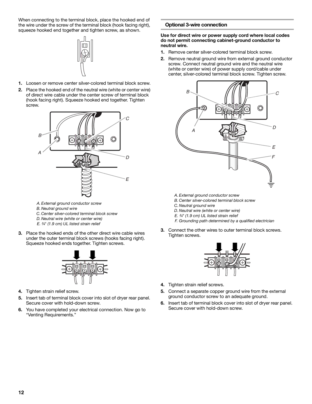 KitchenAid PROLINE FRONT-LOADING ELECTRIC DRYER manual Optional 3-wire connection 