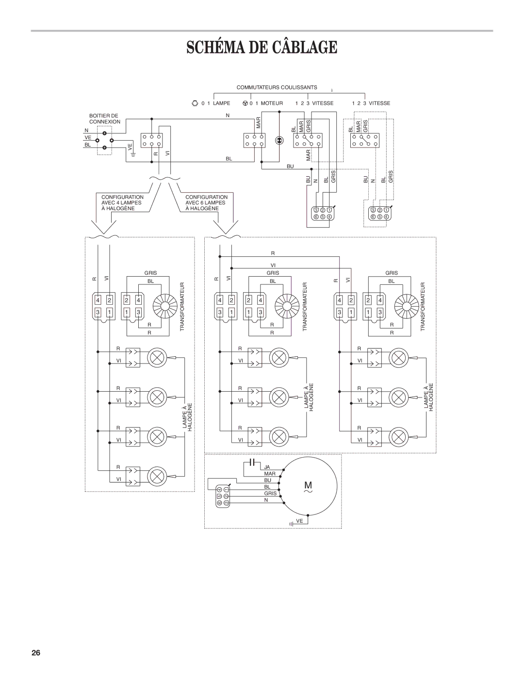 KitchenAid RANGE HOOD LINER with INTERNAL BLOWER installation instructions Schéma DE Câblage 