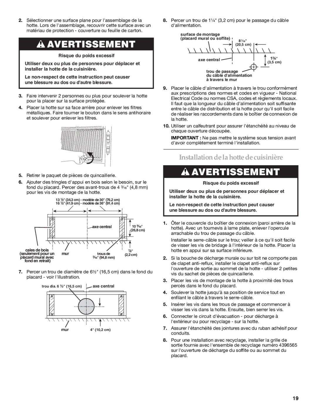 KitchenAid RangeHood installation instructions Installation de la hotte de cuisinière 